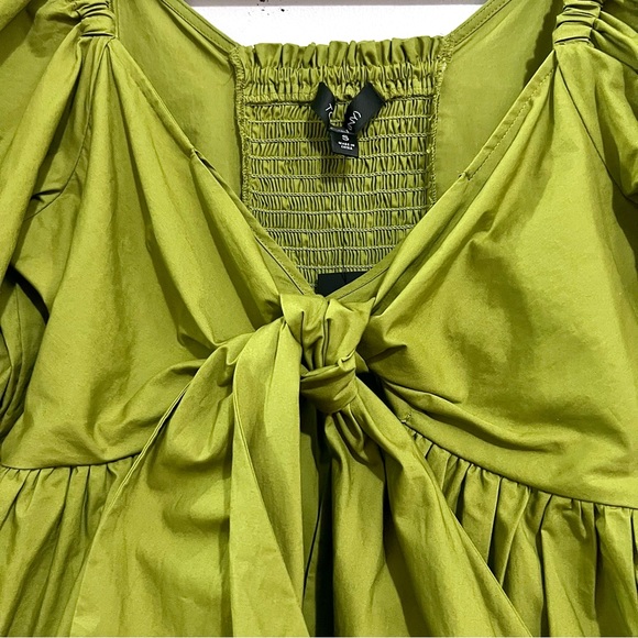 NWT Toccin Front-Tie Bubble Hem Poplin Blouse in Cactus Green MSRP$265 - Picture 7 of 16